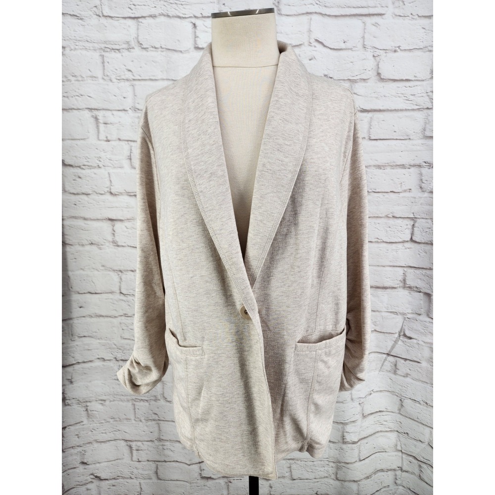 Susan Graver Cardigan Blazer Scrunched Sleeves Office Work Stretch Pockets XL